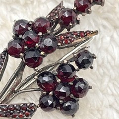 Antique Bohemian Garnet Brooch Flower Pin Tube Hinge C Clasp AS IS 2.25″