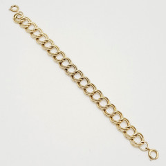 Fancy Double Circular Link Fancy Curb Shiny Gold Tone Vintage Chain Bracelet