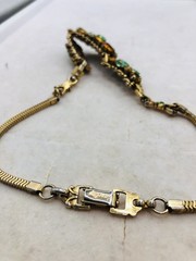 Vintage BARCLAY Gold tone Necklace w Pink, Blue Rhinestones