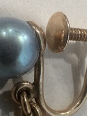 Vtg 14k Gold Blue Grey Pearl Earrings