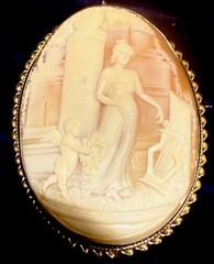 Vintage Italian 800 Silver Vermeil Cameo Jewelry Set Three Graces Clip Earrings