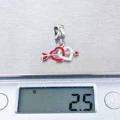 Vintage Sterling Silver 925 Red & Clear Crystal Double Heart Arrow Dangle Charm
