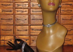 1950s Rhinestone and Black Plastic Jewelry Set is Chic and Stunning Vintage
