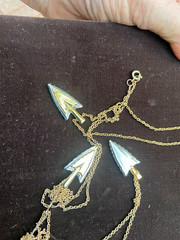 3 Vintage NEW Pewter Polished Gold Inlayed Pendants 18” QUALITY USA Prov R.I.