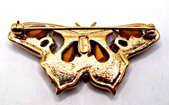 Vintage 80’s Signed Carolee Teal Green Crystal Butterfly Moth Brooch Pin Figural