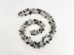 Rutilated Quartz Grey & White Chip Beaded Chip Vintage Necklace – 36″
