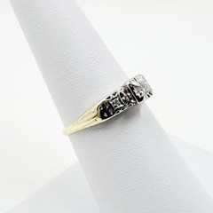 Vintage 10k Two-Tone Gold Natural Diamond 3-Stone Ring Size 7.25
