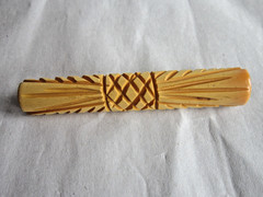 Vintage Cream Bakelite Bar Pin Carved Estate Jewelry 3 1/8″ Simichrome Tested