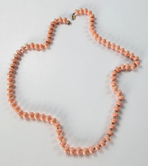 Vintage Pink Plastic Beaded Necklace Gold Tone Spring Ring 30 Inch Dainty