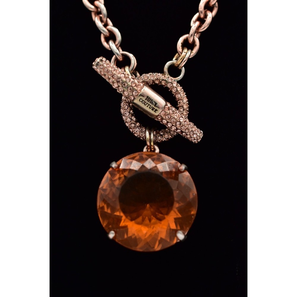 Juicy Couture Vintage Toggle Necklace Orange Crystal Rose Gold Chunky Y2K BinBL