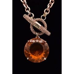 Juicy Couture Vintage Toggle Necklace Orange Crystal Rose Gold Chunky Y2K BinBL