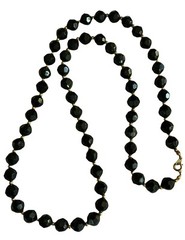 BLACK PLASTIC MULTIFACETED BEADED NECKLACE 29 in LONG With EARRINGS set