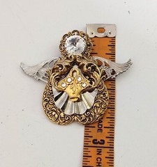 Rosemary Nelson Angel Pin Brooch 1995 Gold Silver Tone with Jewels 2.5″