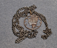 Mercury Dime Cutout Pendant with Silvertone Necklace