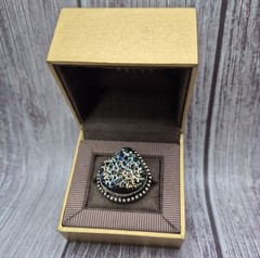 Large Vintage 925 Sterling Silver Blue Gold Druzy Ring Size 8.5 Estate Jewelry