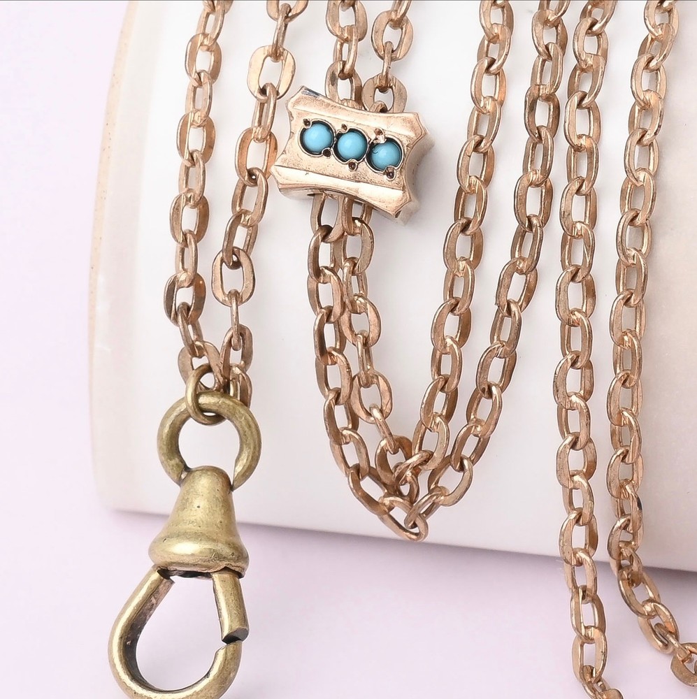 Antique Victorian Persian Turquoise Gold Filled Slide Cable Chain Necklace