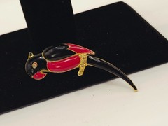 Vintage gold Tone Red Enamel Cloisonne Parrot Brooch