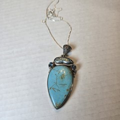 Vintage 925 Sterling Silver Pendant Signed AF Design Turquoise, Blister Pearl