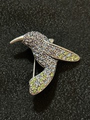 Vintage MONET Hummingbird Brooch Pin Rhinestone Crystal Blue Green Purple Signed