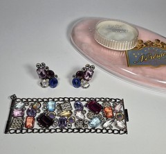 1980’s Les Neredides Multicolor Cuff Bracelet & Earring Set from Nice, France