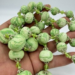 Vtg Faux Jade Necklace Green Sugar Bead Iridescent Large Heavy Statement Japan
