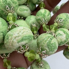 Vtg Faux Jade Necklace Green Sugar Bead Iridescent Large Heavy Statement Japan