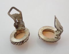 Antique GM Signed 800 Silver Carved Cameo Lady Link Bracelet & Earrings