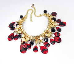 Rare Book Piece ’63 Vintage Juliana D&E Red with Black Drops Dangle Bib Necklace