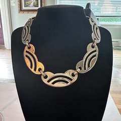 Vintage Choker Style Necklace Modernist Style Gold Tone 15 Inch 1970s 80s