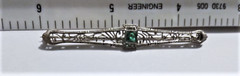 Antique Edwardian 10K White Gold BELAIS French Emerald Paste Bar Pin Brooch Lot