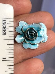 11. Vintage Sterling Silver 925 Blue Enamel ROSE Flower Stud Earrings 21 x 17mm