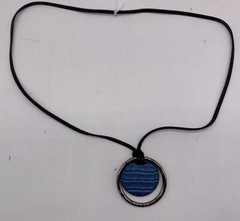 HERMES Blue Leather Alligator Petit H Round Pendant Necklace