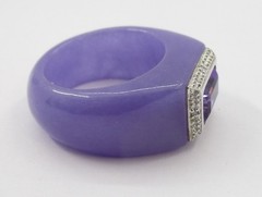 1.30CT Amethyst Lavender Jade 0.02CTW Diamond Ring 14K Gold Size 6