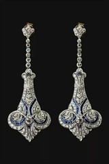 Art Deco Style Round Lab Created Diamond Sapphire Earring 14k White Gold Finish