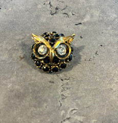 Vintage Black and gold Owl Head Brooch pin