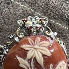 Vintage Cameo Brooch Pin Pendant Butterfly Floral 18K Gold Over Sterling Silver