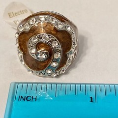 Vintage Brown Enamel Swirl Crystal Cocktail Ring Art Deco Silver Plated Size 8