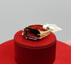 Vtg Sz 7 Ring Lg Purple Cubic Zirconia 18KGE Gold Electroplated Jewelry StyL2