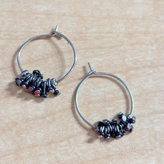 Vintage Silver Tone Hoop Earrings Wire Wrap Bead Accent Boho Style