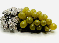 Vintage Antique Art Deco Green Glass Rhinestone Grape Cluster Dress Clip 2″