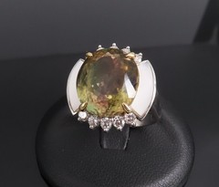 10.18ct Party Color Tourmaline & 0.50ct Diamond Platinum 18K Gold Ring Sz 8.5