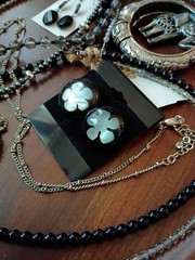 Black/Silver Tone Costume Jewelry Lot Necklaces-Bracelet-Pin-Earrings Mixed…
