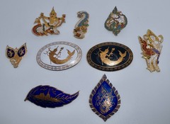 Vintage Thailand SIAM Bronze Gold-tone Niello Brooch Pins Lot of 9 L84