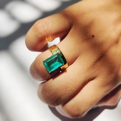 925 silver created emerald ring vintage antique Handmade Size 7