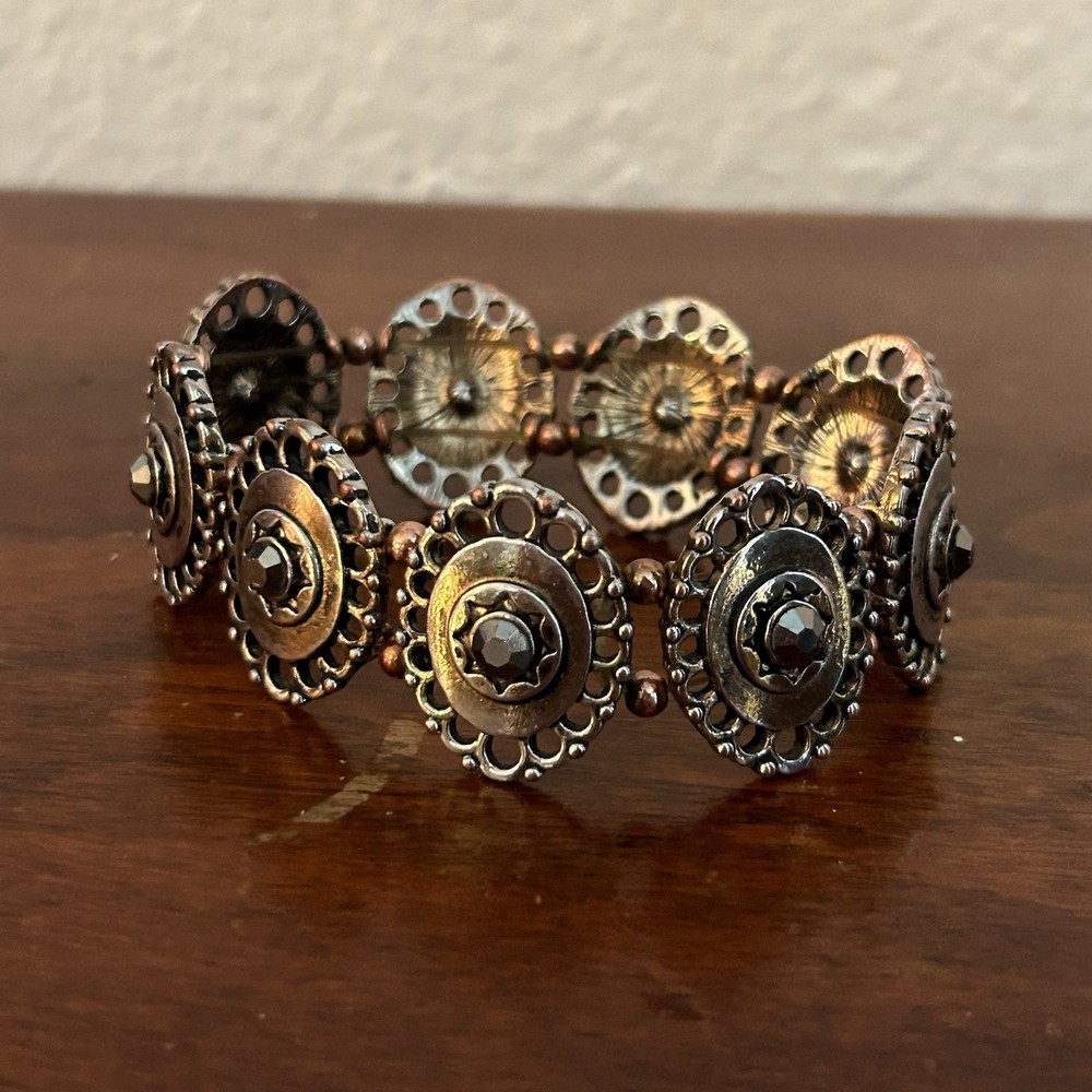 Vintage Western Inspired Mixed Metal Stretch Braclet 7”