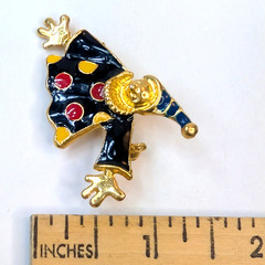 Vintage Enamel Clown Brooch Pin 1970s–1990s Multi-Color Polka Dot Gold-Tone