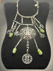 1970s Chinese Double Happiness Necklace, Silvertone Choker
