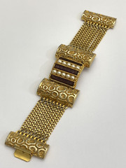 Vintage LUCIEN PICCARD Bracelet Rich Gold Faux Pearl Purple Glass CHANNEL SET