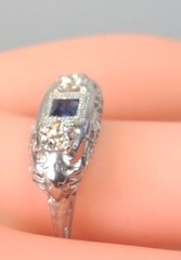 Antique Art Deco Diamond Engagement 14K White Gold Ring Size 7 UK-N1/2 EGL USA