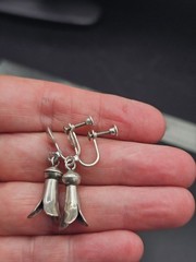 Estate Vintage Sterling Silver Squash Blossom Screw Back Earrings Southwestern